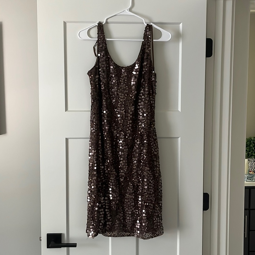 Brown, sparkly cocktail dress